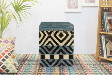 handmade Geometric Ottoman Black Ivory HandmadeRECTANGLE 100% WOOL area rug